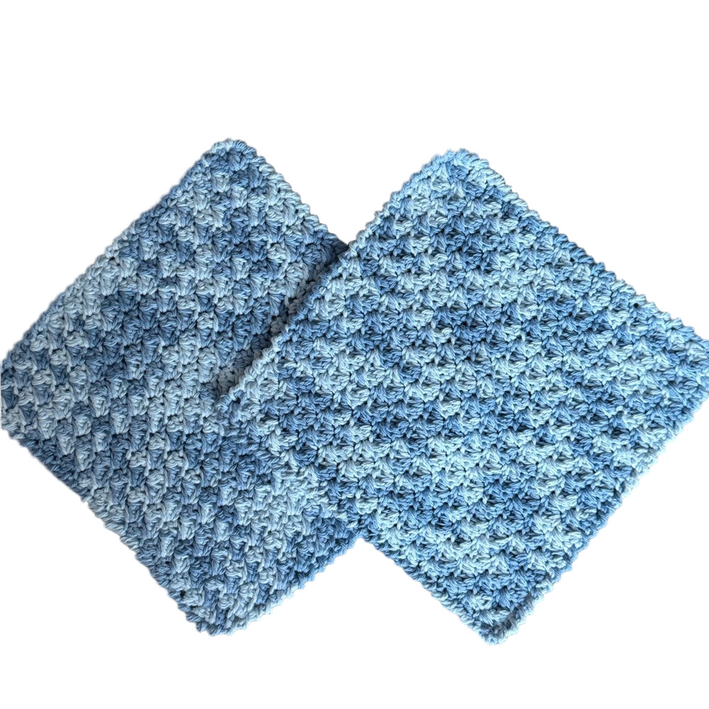 Cotton Crochet Washcloths, Dishcloths, Set of 2, Kitchen or Bath - 9” x 9”